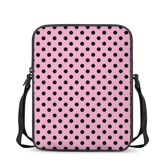 Pink And Black Polka Dot Pattern Print Rectangular Crossbody Bag