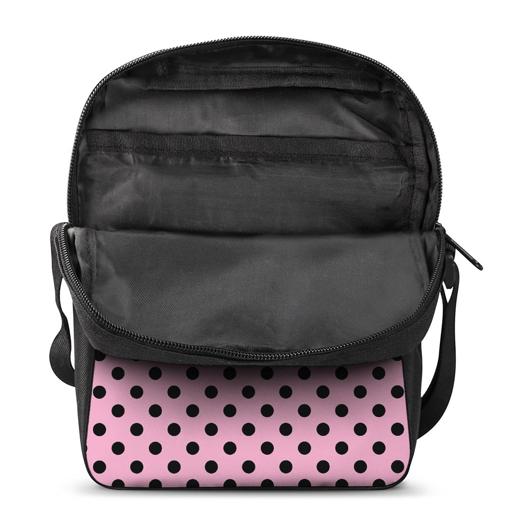 Pink And Black Polka Dot Pattern Print Rectangular Crossbody Bag