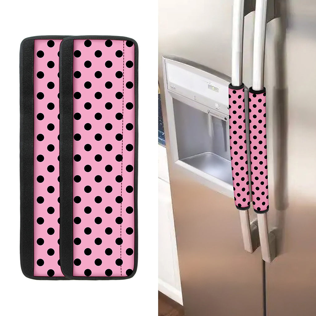 Pink And Black Polka Dot Pattern Print Refrigerator Handle Covers