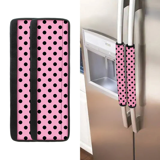 Pink And Black Polka Dot Pattern Print Refrigerator Handle Covers