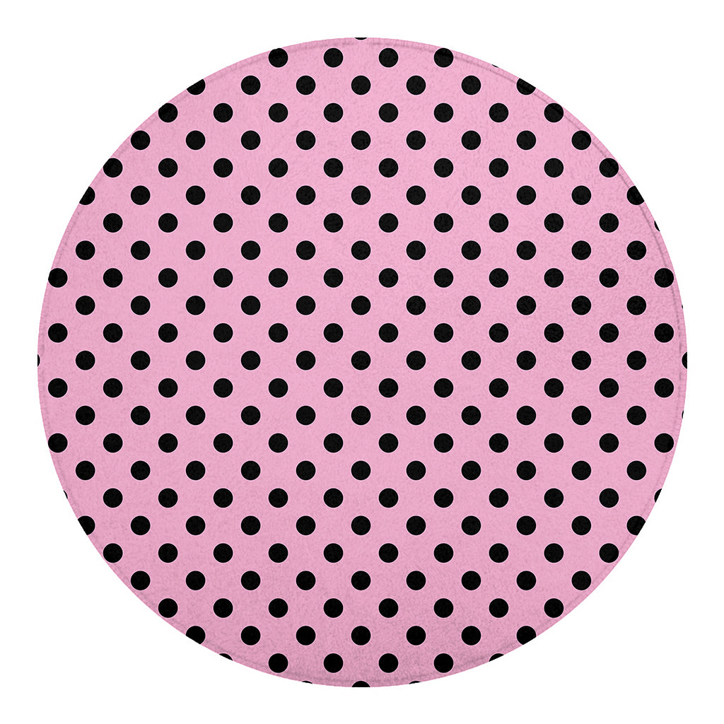 Pink And Black Polka Dot Pattern Print Round Blanket