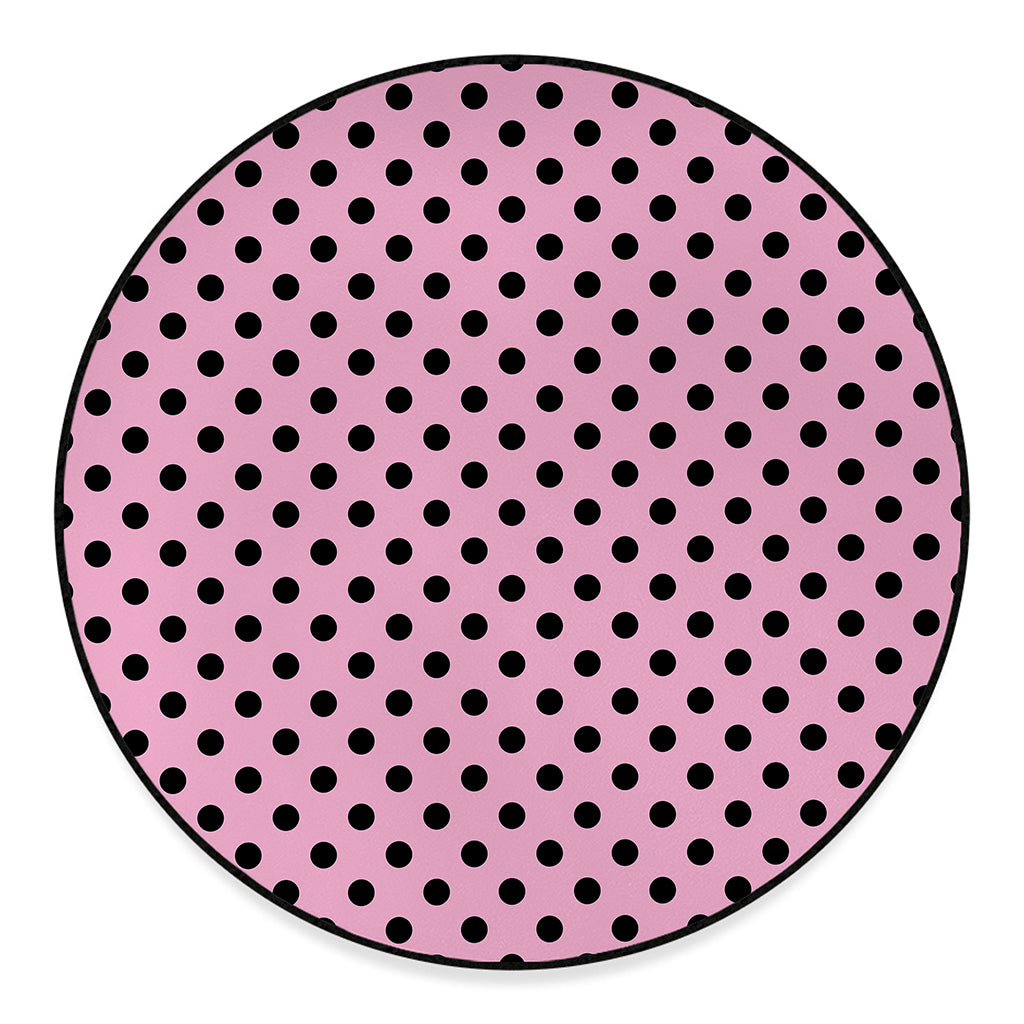 Pink And Black Polka Dot Pattern Print Round Floor Mat