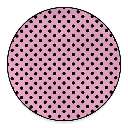 Pink And Black Polka Dot Pattern Print Round Floor Mat