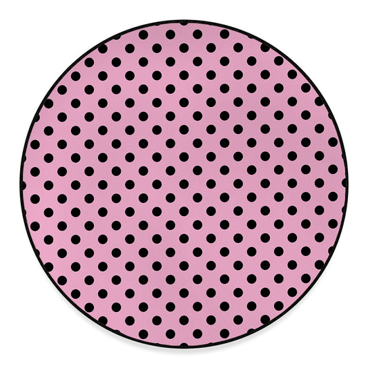 Pink And Black Polka Dot Pattern Print Round Floor Mat