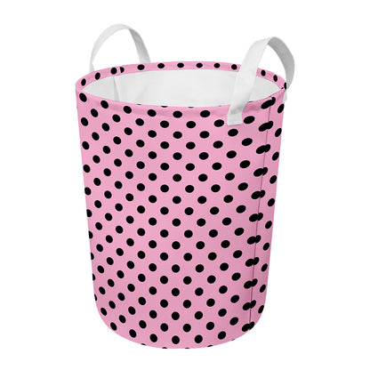 Pink And Black Polka Dot Pattern Print Round Laundry Basket