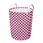 Pink And Black Polka Dot Pattern Print Round Laundry Basket