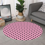 Pink And Black Polka Dot Pattern Print Round Rug