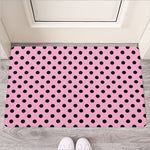 Pink And Black Polka Dot Pattern Print Rubber Doormat