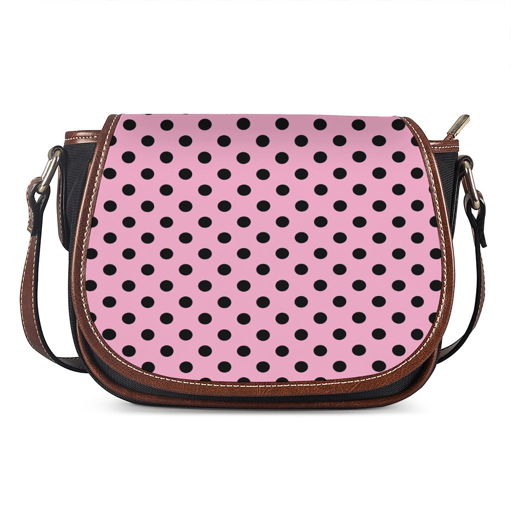 Pink And Black Polka Dot Pattern Print Saddle Bag