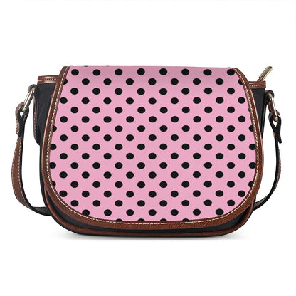 Pink And Black Polka Dot Pattern Print Saddle Bag