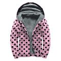 Pink And Black Polka Dot Pattern Print Sherpa Lined Zip Up Hoodie