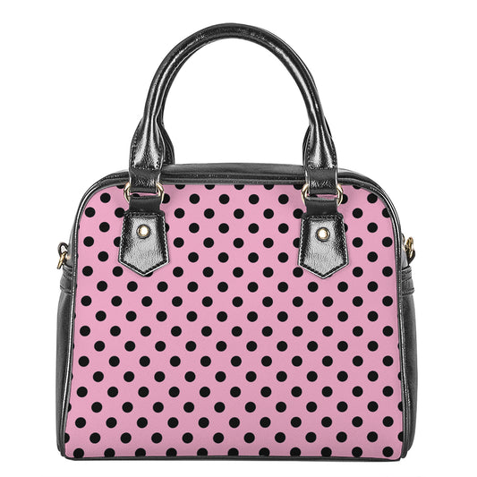 Pink And Black Polka Dot Pattern Print Shoulder Handbag