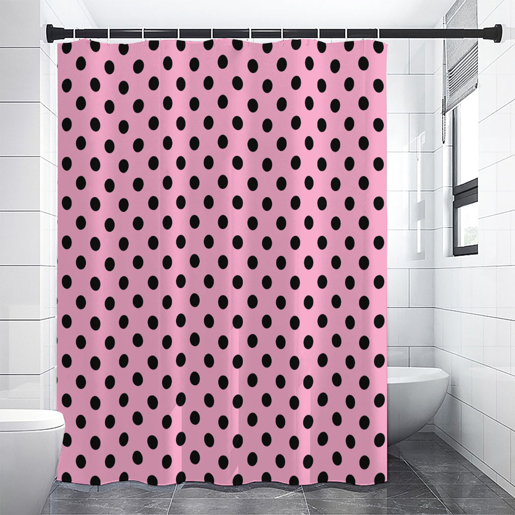 Pink And Black Polka Dot Pattern Print Shower Curtain