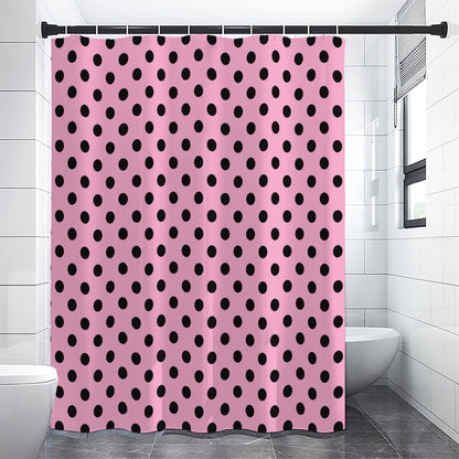 Pink And Black Polka Dot Pattern Print Shower Curtain
