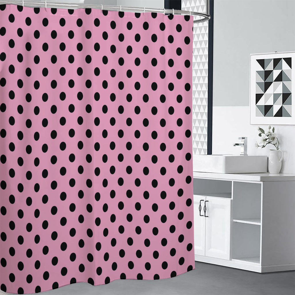 Pink And Black Polka Dot Pattern Print Shower Curtain