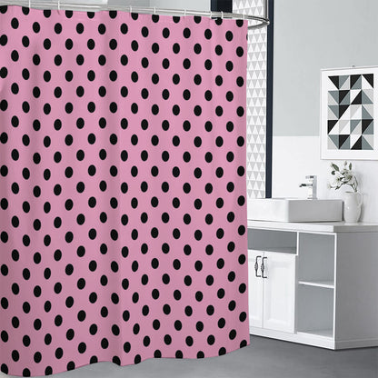 Pink And Black Polka Dot Pattern Print Shower Curtain