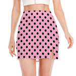 Pink And Black Polka Dot Pattern Print Side Slit Mini Skirt
