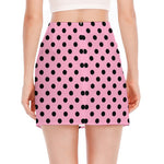 Pink And Black Polka Dot Pattern Print Side Slit Mini Skirt