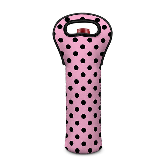 Pink And Black Polka Dot Pattern Print Single Neoprene Wine Tote