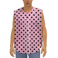 Pink And Black Polka Dot Pattern Print Sleeveless Baseball Jersey