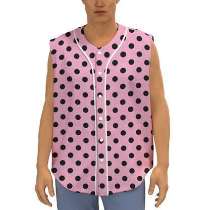 Pink And Black Polka Dot Pattern Print Sleeveless Baseball Jersey