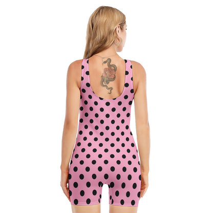 Pink And Black Polka Dot Pattern Print Sleeveless One Piece Swimsuit