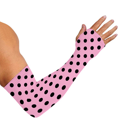 Pink And Black Polka Dot Pattern Print Sun Protection Arm Sleeves