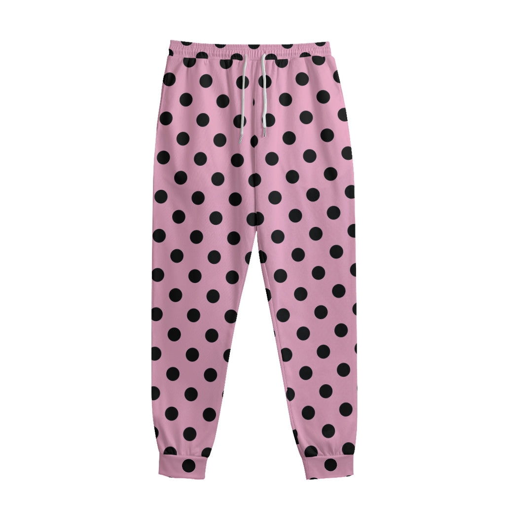 Pink And Black Polka Dot Pattern Print Sweatpants