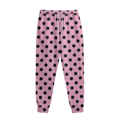 Pink And Black Polka Dot Pattern Print Sweatpants