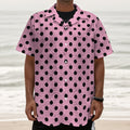 Pink And Black Polka Dot Pattern Print Textured Short Sleeve Shirt