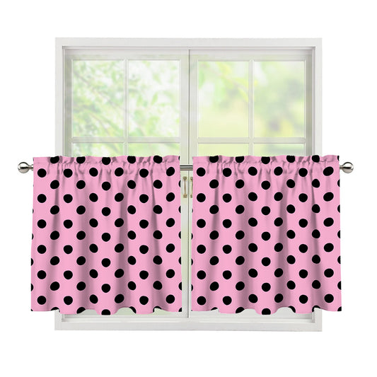 Pink And Black Polka Dot Pattern Print Tier Curtains