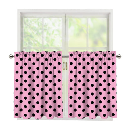 Pink And Black Polka Dot Pattern Print Tier Curtains