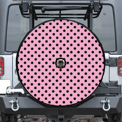 Pink And Black Polka Dot Pattern Print Tire Cover With Camera Hole