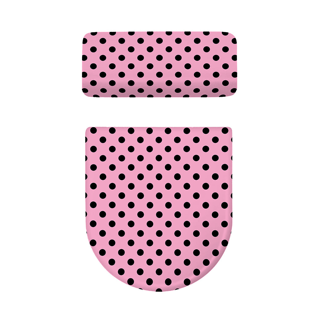 Pink And Black Polka Dot Pattern Print Toilet Lid And Tank Cover Set