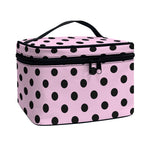 Pink And Black Polka Dot Pattern Print Travel Makeup Bag