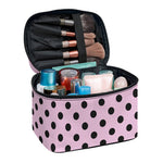 Pink And Black Polka Dot Pattern Print Travel Makeup Bag