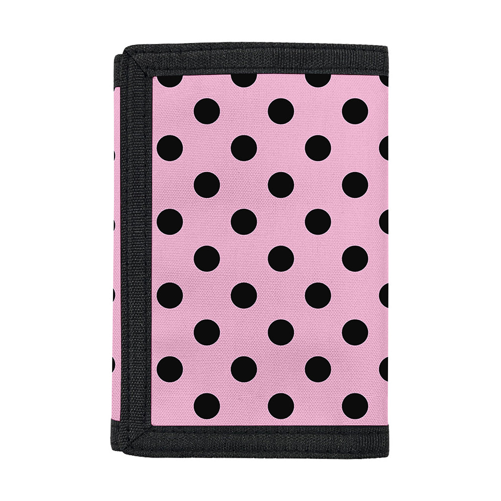Pink And Black Polka Dot Pattern Print Trifold Wallet