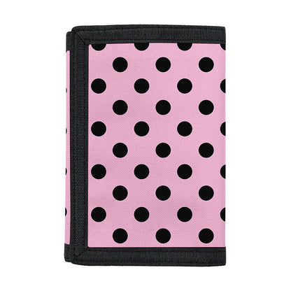 Pink And Black Polka Dot Pattern Print Trifold Wallet