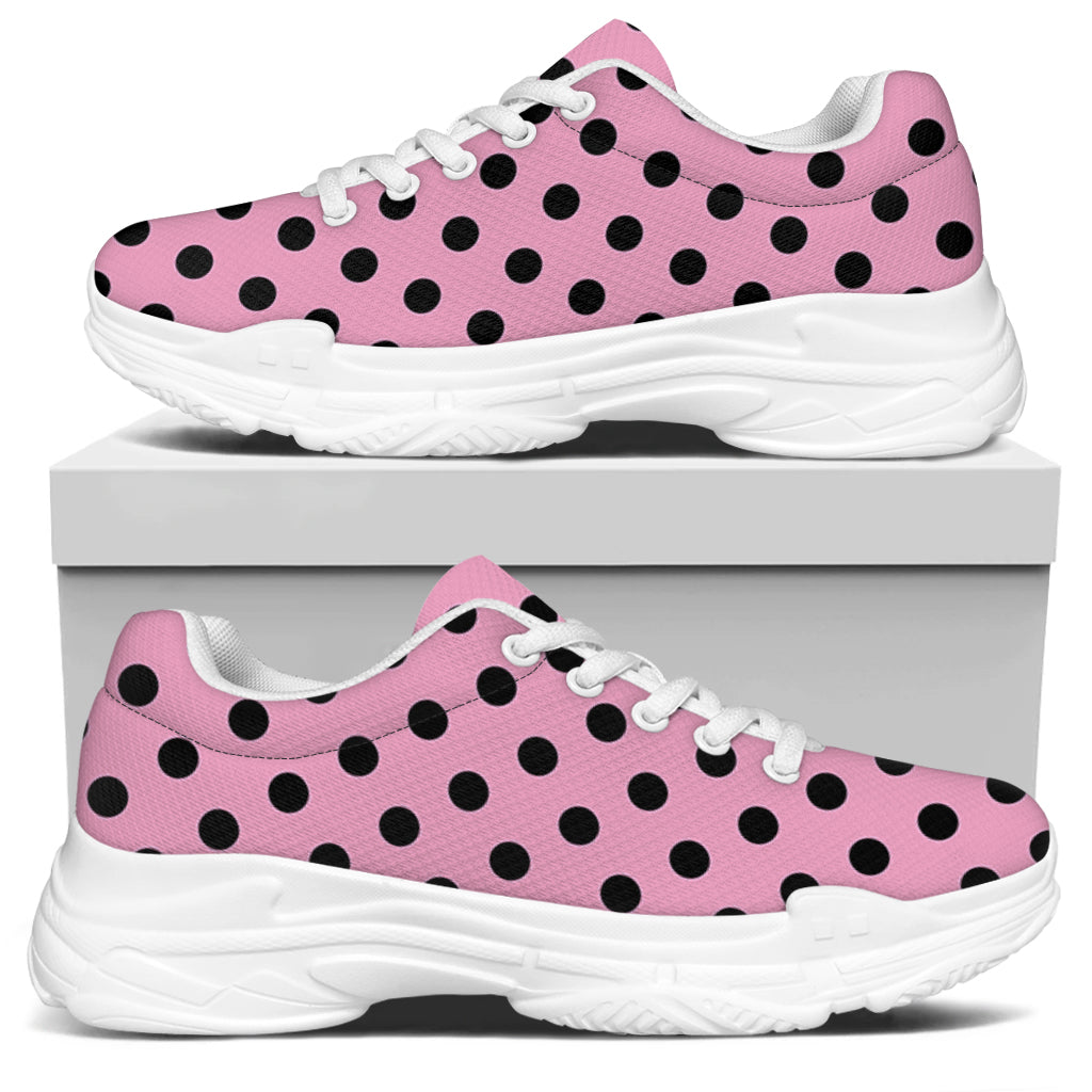 Pink And Black Polka Dot Pattern Print White Chunky Shoes