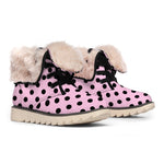 Pink And Black Polka Dot Pattern Print Winter Boots