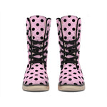 Pink And Black Polka Dot Pattern Print Winter Boots