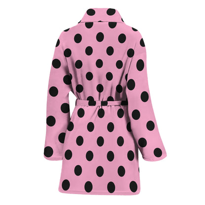 Pink And Black Polka Dot Pattern Print Women's Bathrobe