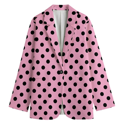 Pink And Black Polka Dot Pattern Print Women's Blazer