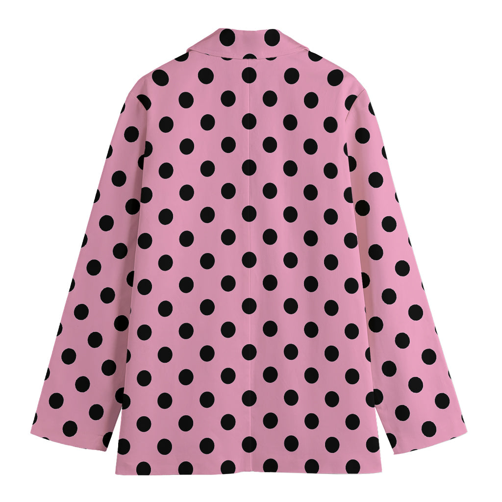 Pink And Black Polka Dot Pattern Print Women's Blazer