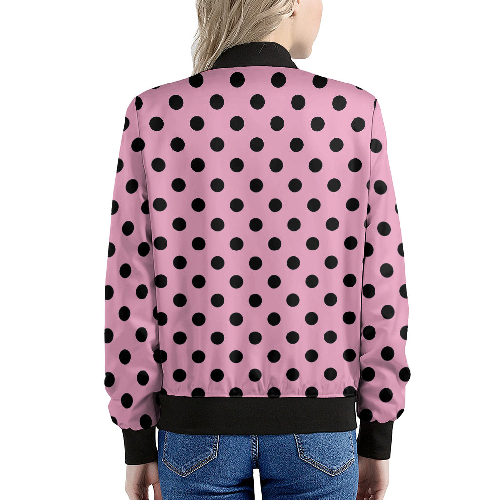 Pink And Black Polka Dot Pattern Print Women's Bomber Jacket