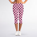 Pink And Black Polka Dot Pattern Print Women's Capri Leggings