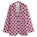 Pink And Black Polka Dot Pattern Print Women's Cotton Blazer