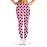 Pink And Black Polka Dot Pattern Print Women's Leggings