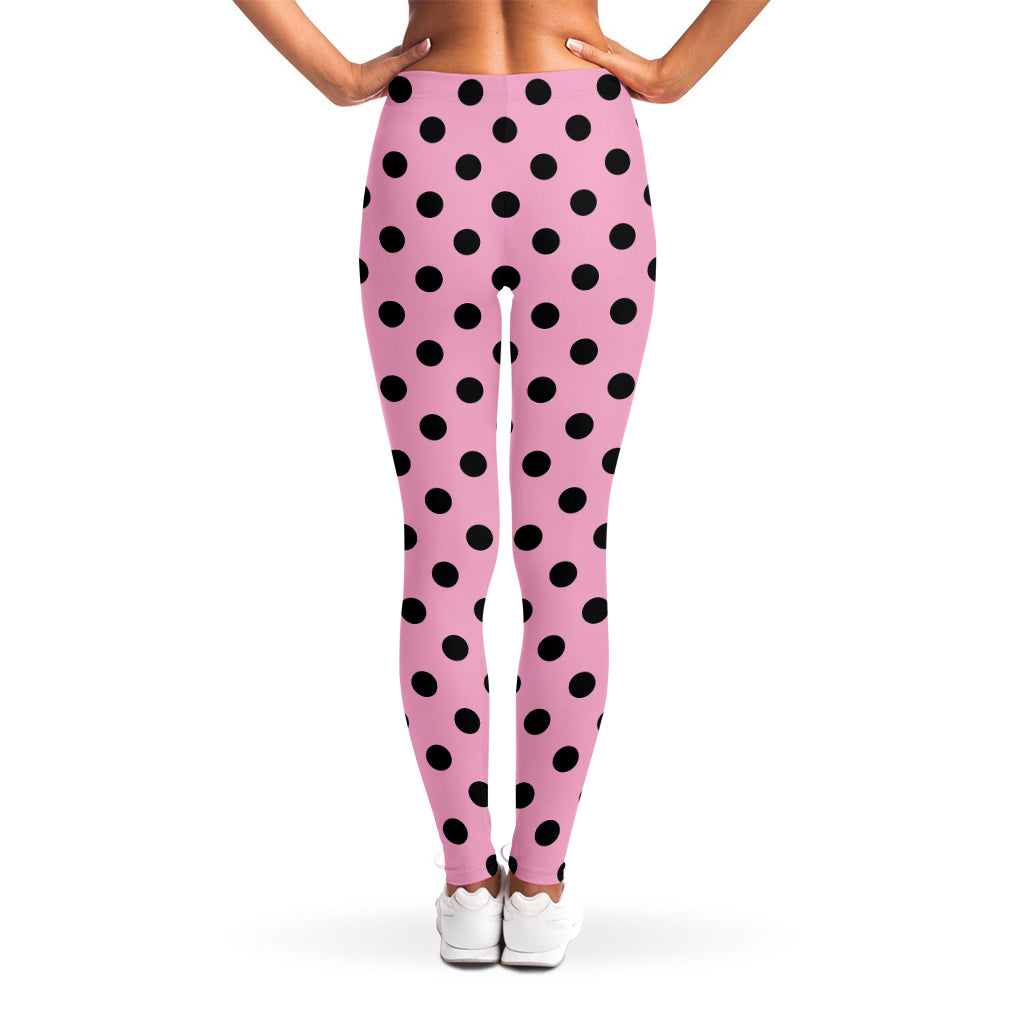 Pink And Black Polka Dot Pattern Print Women's Leggings