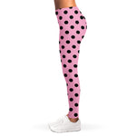 Pink And Black Polka Dot Pattern Print Women's Leggings